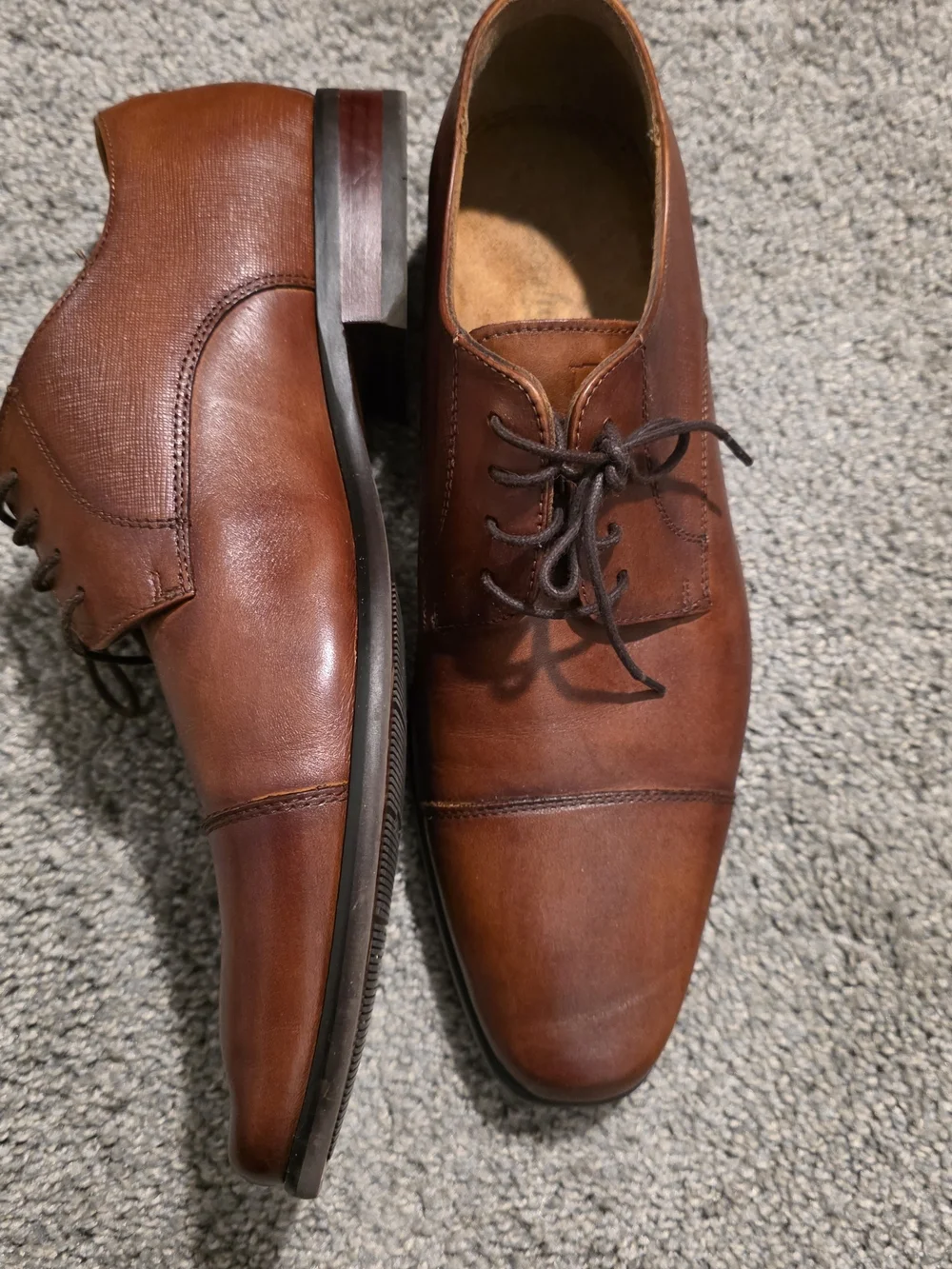 Florsheim Cognac Brown Leather Cap-Toe Derby Shoes